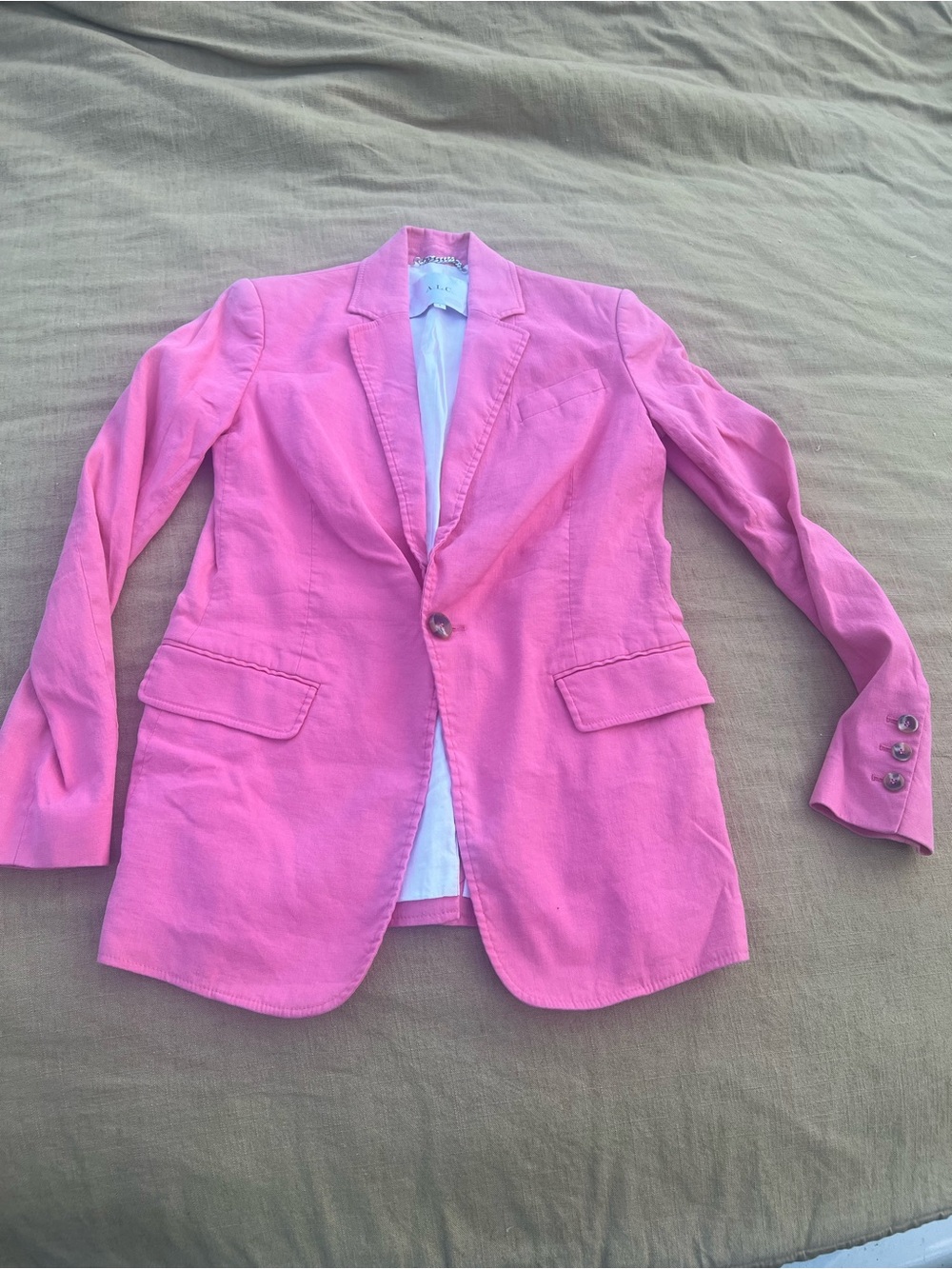 A.L.C. Pink Single-Button Tailored Donovan Linen Blend Blazer Size 0 Barbiecore